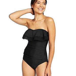 NWT Black Kona Sol Women’s Crochet Flounce One Piece Bathing Suit, Size L